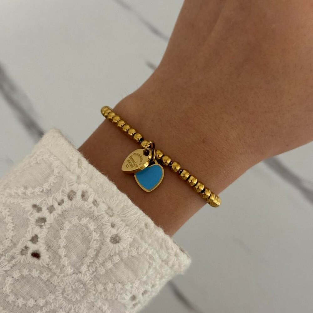 SKU:0097 gold bracelet With gold/blue heart Stainless steel+‎ in a gift box